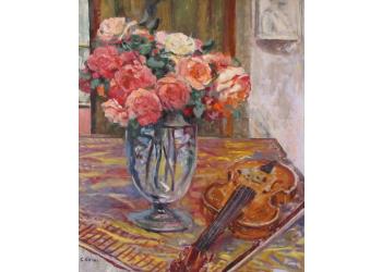 Natura morta con vaso di rose e violino Natura morta con vaso di rose e violino
